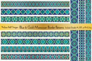 Blue Gold Moroccan Borders Design Set