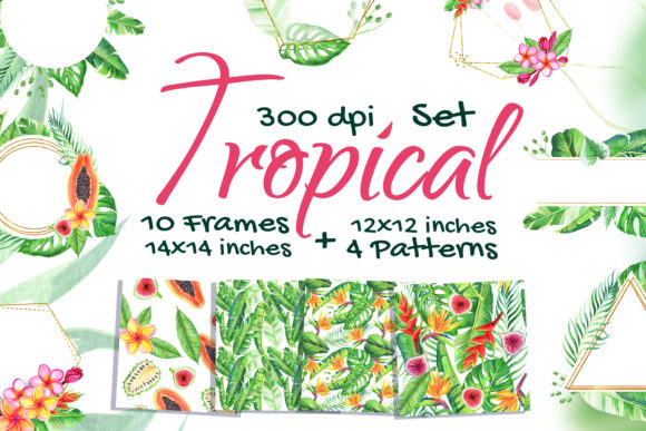 Gold Tropical Watercolor Frame Pattern