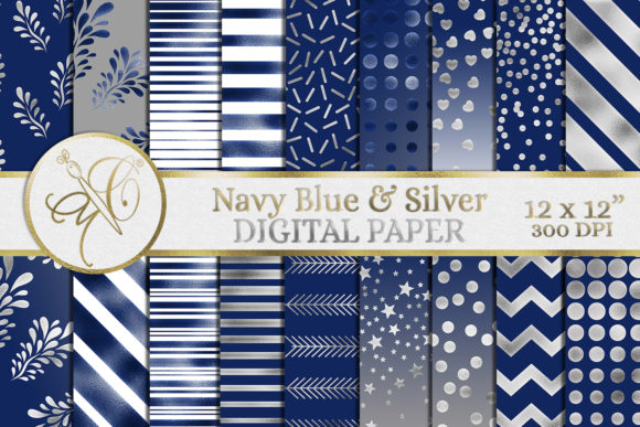 Navy Blue and Silver Digital Paper
