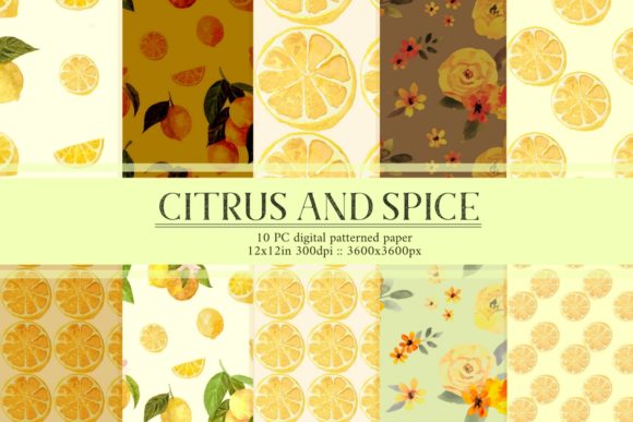 Yellow Lemon Roses Repeating Pattern Set